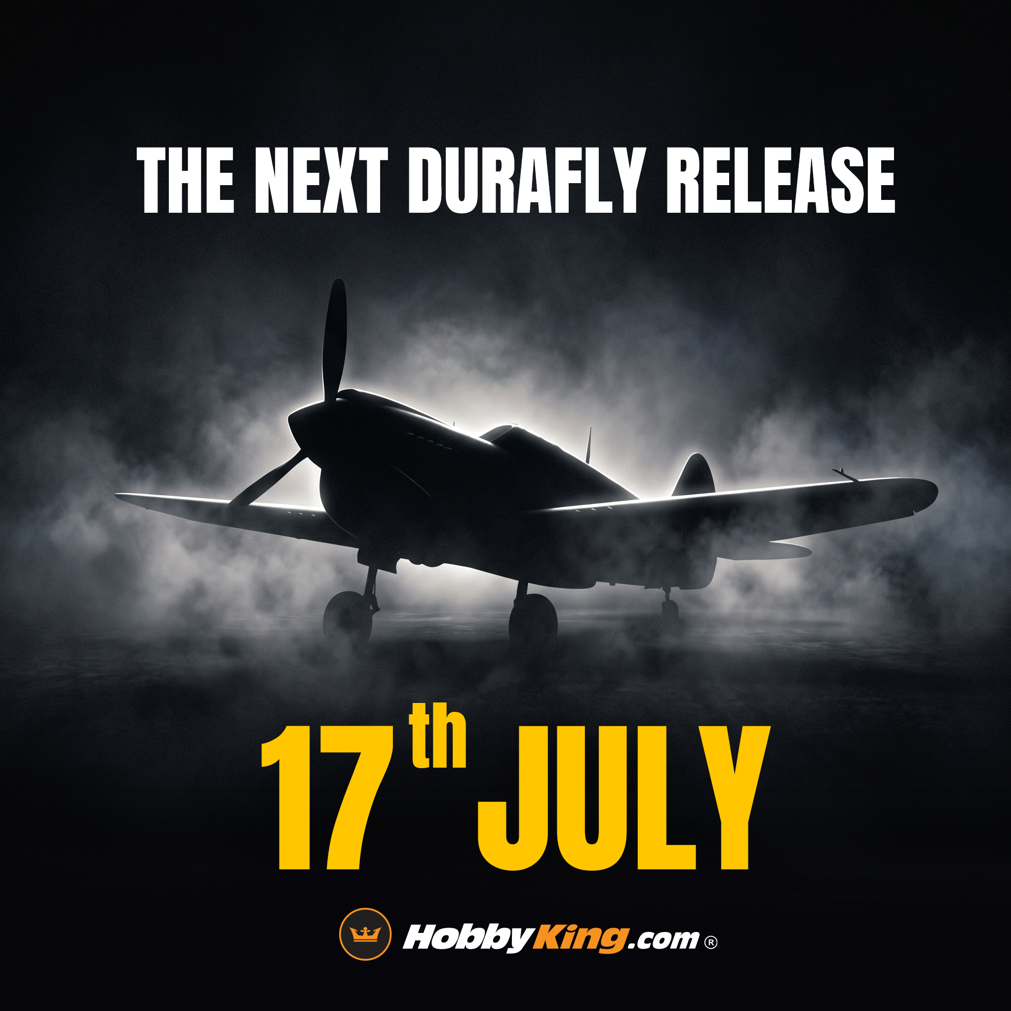 Upcoming 1100mm RC warbird teaser announcing the 17 July 2026 reveal