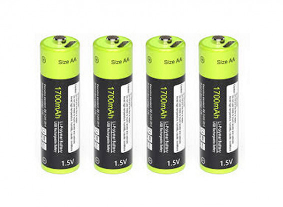 Znter 1.5V 1700mAh USB Rechargeable AA LiPoly Battery (4pcs) 1