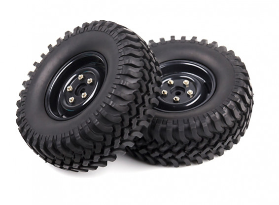 2pcs RC 1.9 Crawler Mud Tires Height 114mm & 1.9 Alum Beadlock Wheel Rims 