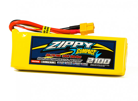 ZIPPY Compact 2100mAh 3S1P 30C LiFePo4 Pack w/XT60