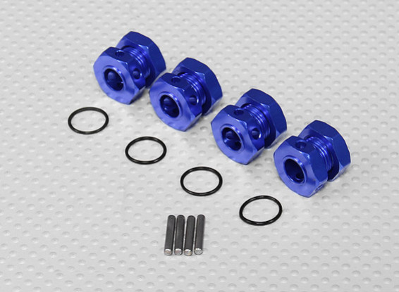 Blue Anodised Aluminum 1/8 Wheel Adaptors with Wheel Stopper Nuts (17mm Hex - 4pc)