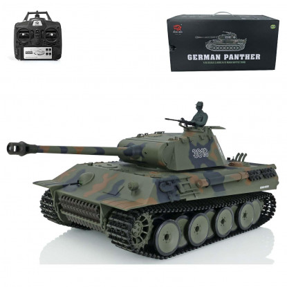 Heng Long 3819 (RTR) 1/16th Scale Panther V RC Tank w/Sound, LED Lights, Smoke & Firing Gun (Tri-Color Camouflage)