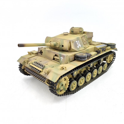 Heng Long 3848 RTR 1 16th Scale German Panther III L RC Tank w Upgraded Metal Parts LED Lights Smoke Firing Gun Tri Color Camouflage