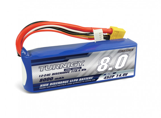 Turnigy High Capacity 4S 8000mAh 14.8V 12C Lipo Battery w/XT90