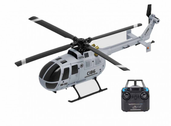 RC ERA C186 (RTF) MBB BO-105 Flybarless RC Helicopter w/Tx, 6-Axis Gyro & Barometric Altitude Hold (Grey)