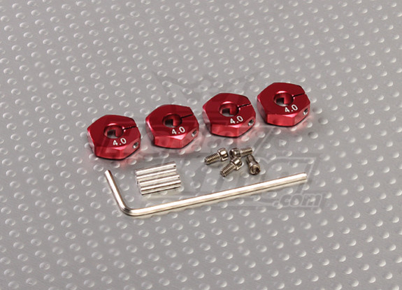 Red Aluminum Wheel Adaptors with Lock Screws - 4mm (12mm Hex)