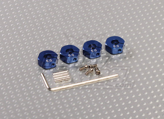 Blue Aluminum Wheel Adaptors with Lock Screws - 5mm (12mm Hex)