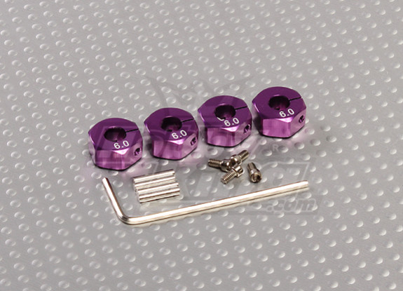 Purple Aluminum Wheel Adaptors with Lock Screws - 6mm (12mm Hex)