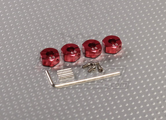 Red Aluminum Wheel Adaptors with Lock Screws - 6mm (12mm Hex)