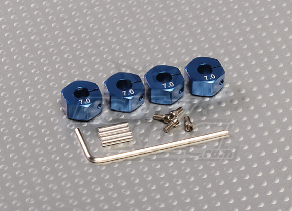 Blue Aluminum Wheel Adaptors with Lock Screws - 7mm (12mm Hex)