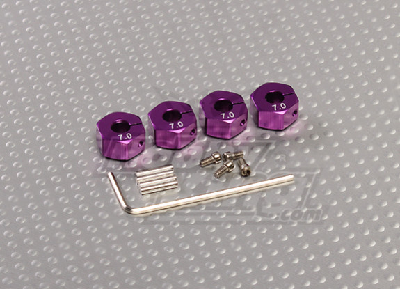 Purple Aluminum Wheel Adaptors with Lock Screws - 7mm (12mm Hex)