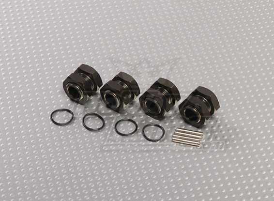 Titanium Color Aluminum 1/8 Wheel Adaptors with Wheel Stopper Nuts (17mm Hex - 4pc)