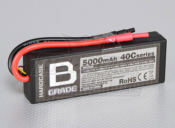 B-Grade 5000mAh 2S 40C Hardcase Lipoly Battery