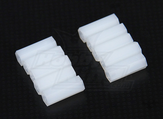 5.6mm x 15mm M3 Nylon Tapped Spacer (10pc)