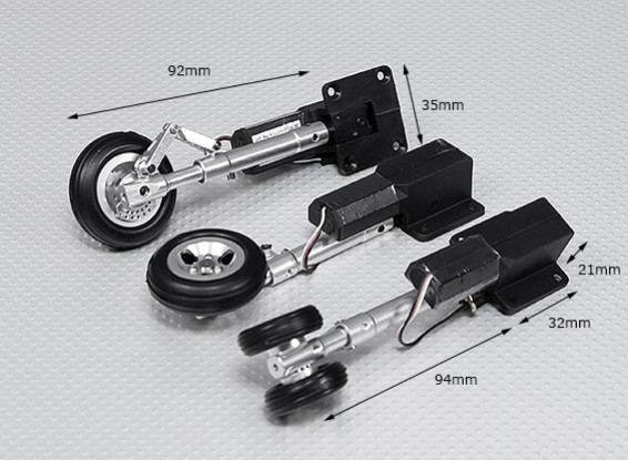 Servoless Retractable Landing Gear V2 (Tricycle) with Oleo Leg's & Alloy Wheels (Short Set)