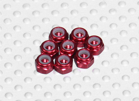 Red Anodised Aluminum M3 Nylock Nuts(8pcs)