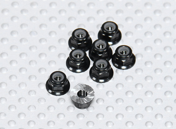 Black Anodised Aluminum M3 Nylock Wheel Nuts w/ Serrated Flange (8pcs)