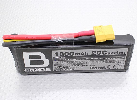 B-Grade 1800mAh 2S 20C Lipoly Battery