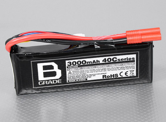 B-Grade 3000mAh 3S 40C Lipoly Battery