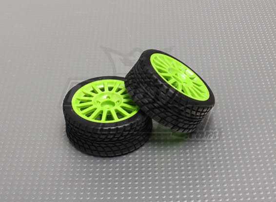 Wheel/Tire Set (green wheel) (2pcs/bag) - 1/16 Brushless 4WD Mini Rally Car