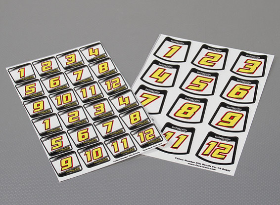 Self Adhesive Decal Sheet - Number Kit 1/10 Scale (Yellow)