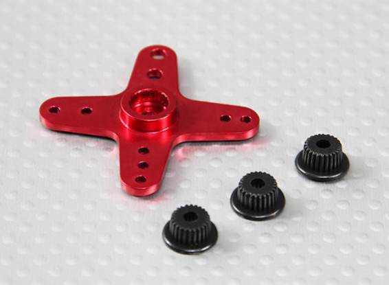 Aluminum Cross Universal Servo Arm - JR, Futaba & HITEC (Red)