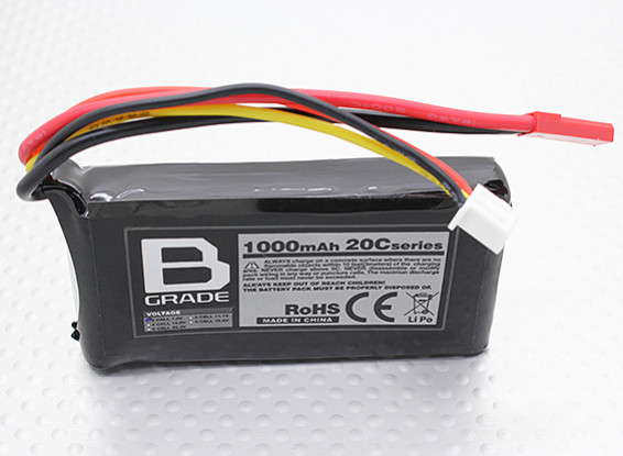 B-grade 1000mAh 2S 20C Lipoly Battery
