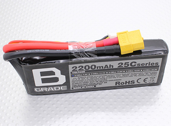 B-Grade 2200mAh 2S 25C Lipoly Battery