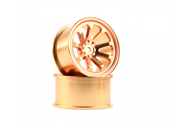 HobbyKing 1/10 Aluminum 9-Spoke Gold/Red Drift Wheel (2pcs)