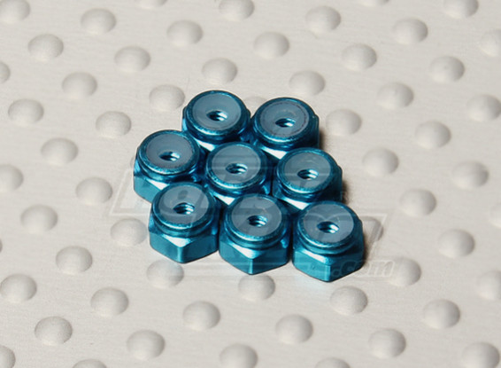 Blue Anodised Aluminum M2 Nylock Nuts (8pcs)