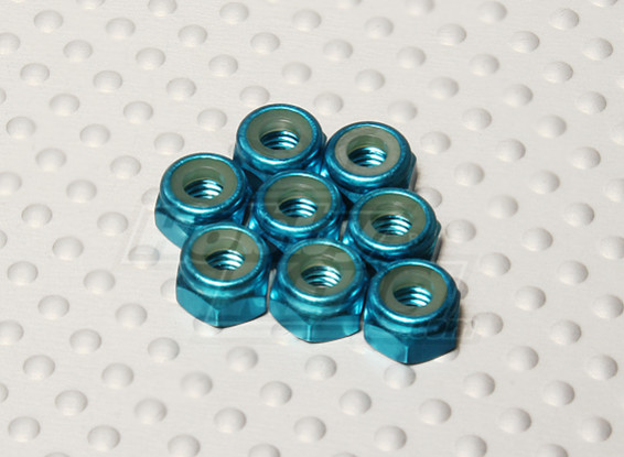 Blue Anodised Aluminum M4 Nylock Nuts(8pcs)