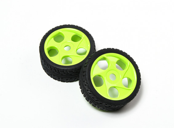 HobbyKing® 1/8 Star Spoke Fluorescent Green Wheel & On-road Tire 17mm Hex (2pc)