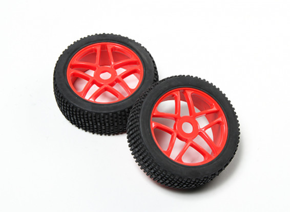 HobbyKing® 1/8 Star Fluorescent Red Wheel & Off-road Tire 17mm Hex (2pc)