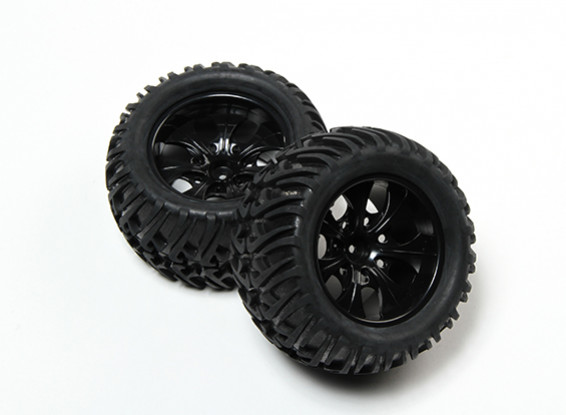 HobbyKing® 1/10 Monster Truck 7-Spoke Black Wheel & Chevron Pattern Tire 12mm Hex (2pc)