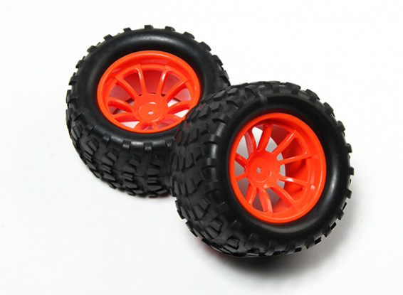 HobbyKing® 1/10 Monster Truck 10-Spoke Fluorescent Orange Wheel Block Pattern (2pc)