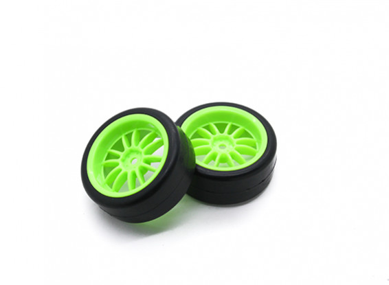 HobbyKing 1/10 Wheel/Tire Set Multi-Spoke Slick Tires (Green) Rear RC Car 26mm (2pcs)