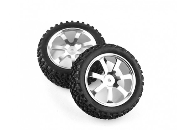 HobbyKing 1/10 Aluminum 7-Spoke Front (Silver) Wheel/ Big Block Tire 12mm Hex (2pcs/bag)