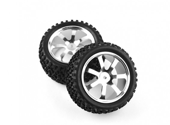 HobbyKing 1/10 Aluminum 7-Spoke Rear (Silver) Wheel/ Big Block Tire 12mm Hex (2pcs/bag)