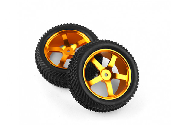 HobbyKing 1/10 Aluminum 5-Spoke Front (Gold) Wheel/ Wave Tire 12mm Hex (2pcs/bag)
