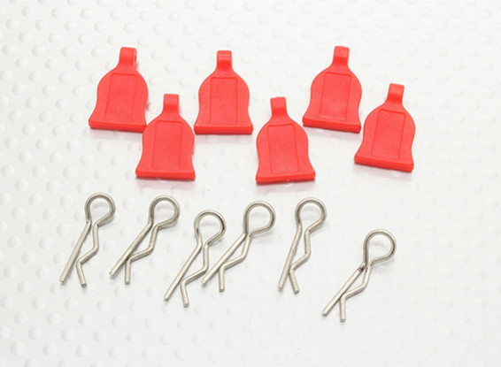 1/10 Car Body Clip With Rubber Tab (red)  6pc