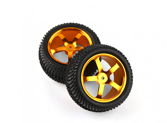 HobbyKing 1/10 Aluminum 5-Spoke Rear (Gold) Wheel/ Wave Tire 12mm Hex (2pcs/bag)