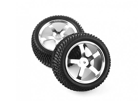 HobbyKing 1/10 Aluminum 5-Spoke Rear (Silver) Wheel/ Wave Tire 12mm Hex (2pcs/bag)