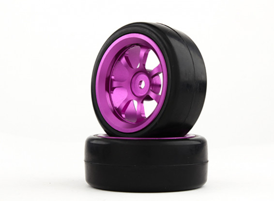 HobbyKing 1/10 Aluminum 7-Spoke 12mm Hex Wheel (Purple) / Slick Tire 26mm (2pcs/bag)
