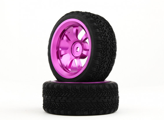 HobbyKing 1/10 Aluminum 7-Spoke 12mm Hex Wheel (Purple) / W Tire 26mm (2pcs/bag)