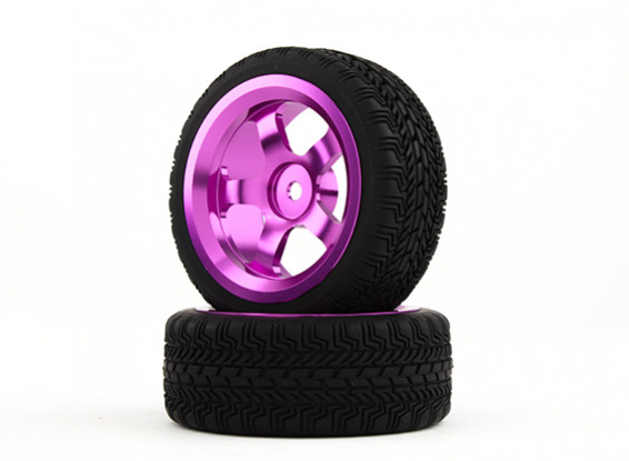 HobbyKing 1/10 Aluminum 5-Spoke 12mm Hex Wheel (Purple) / W Tire 26mm (2pcs/bag)