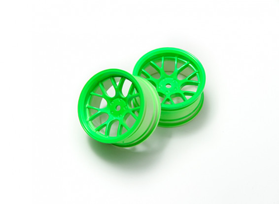 1:10 Wheel Set 'Y' 7-Spoke Fluorescent Green (6mm Offset)