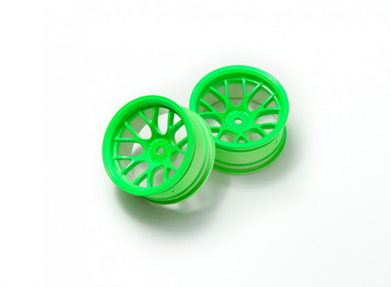 1:10 Wheel Set 'Y' 7-Spoke Fluorescent Green (9mm Offset)