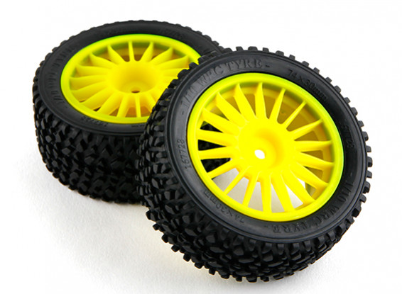 Basher RZ-4 1/10 Rally Racer - 30mm Complete Rear Tire Set - Yellow (2pcs)