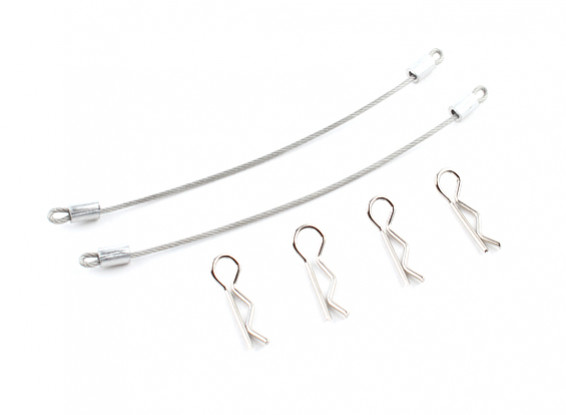 1/10 Car Body Clip with 80mm Cable - Silver (4pcs)
