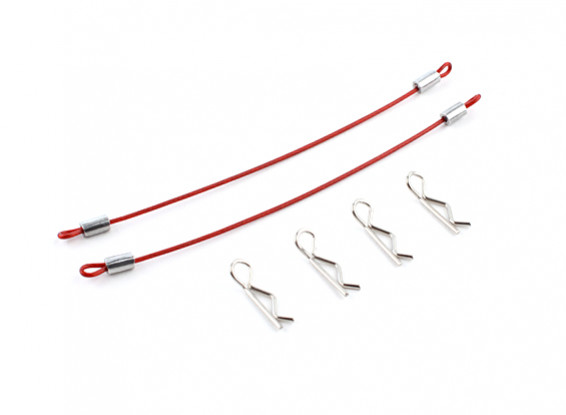 1/10 Car Body Clip with 100mm Cable - Red (4pcs)